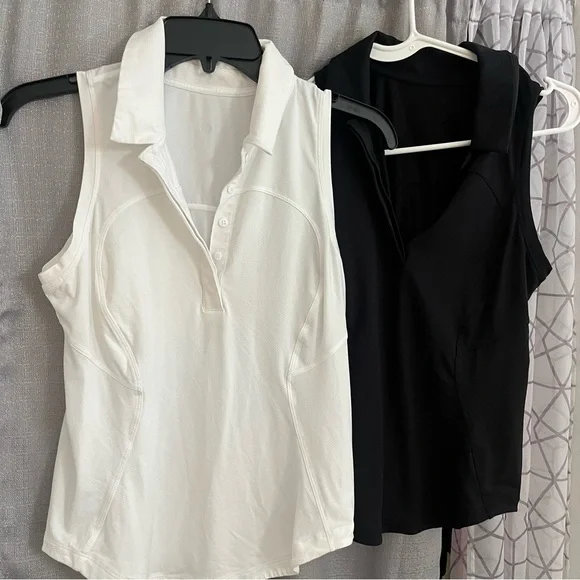 2 Lululemon Women’s Sleeveless Polo Tank Tops White and Black 6 - Picture 1 of 6